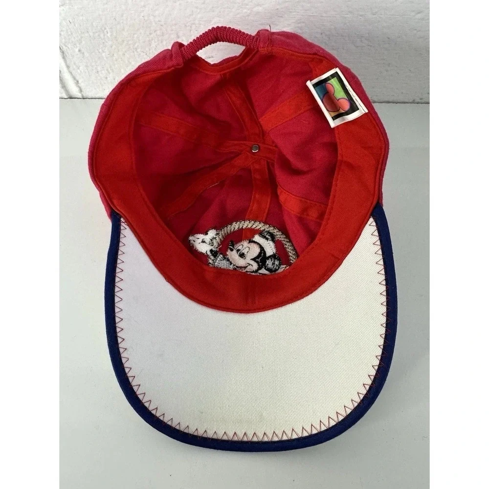 Vintage Mickey Mouse Baseball Hat Kids Walt Disney World Cap Nautical Red White